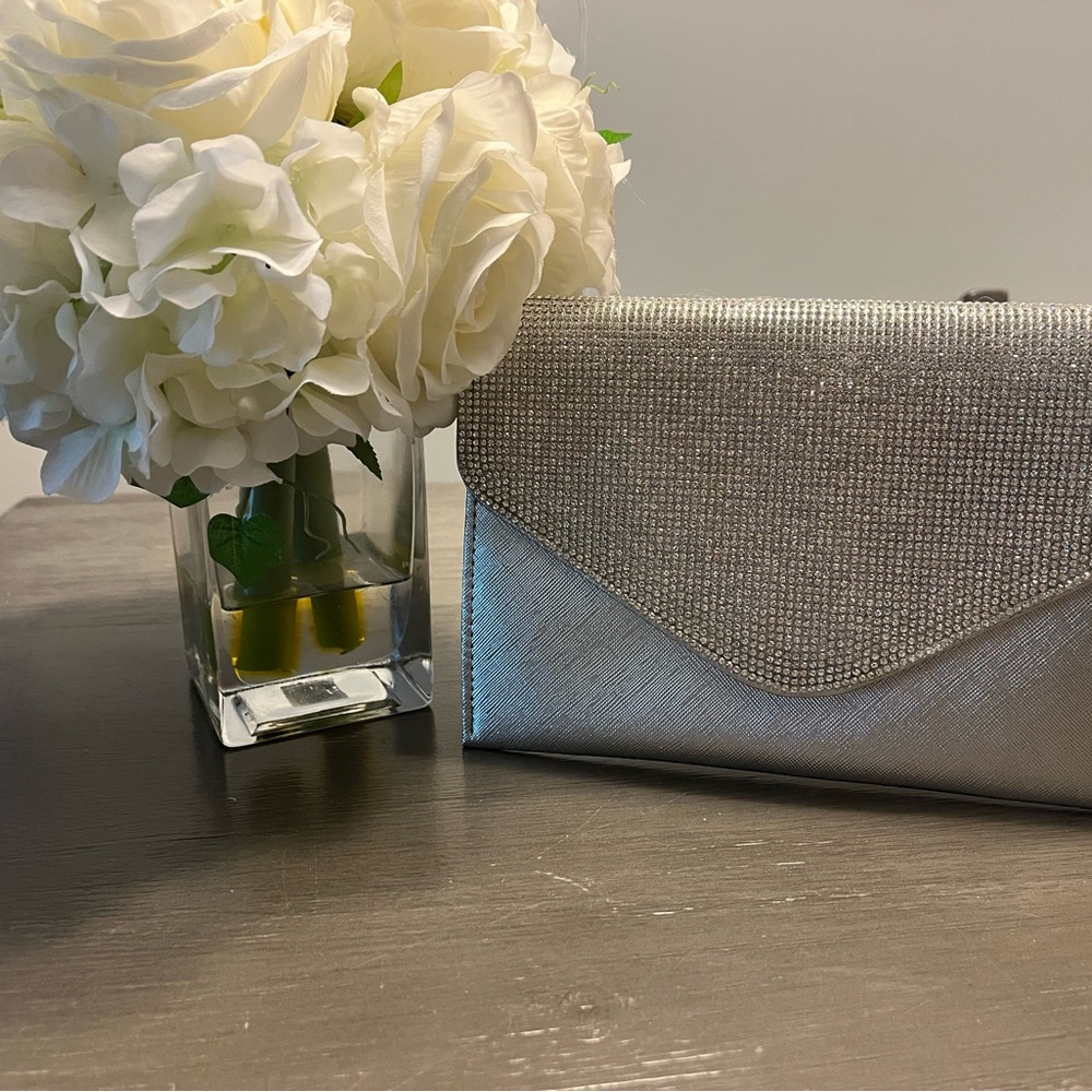 Silver clutch with bling